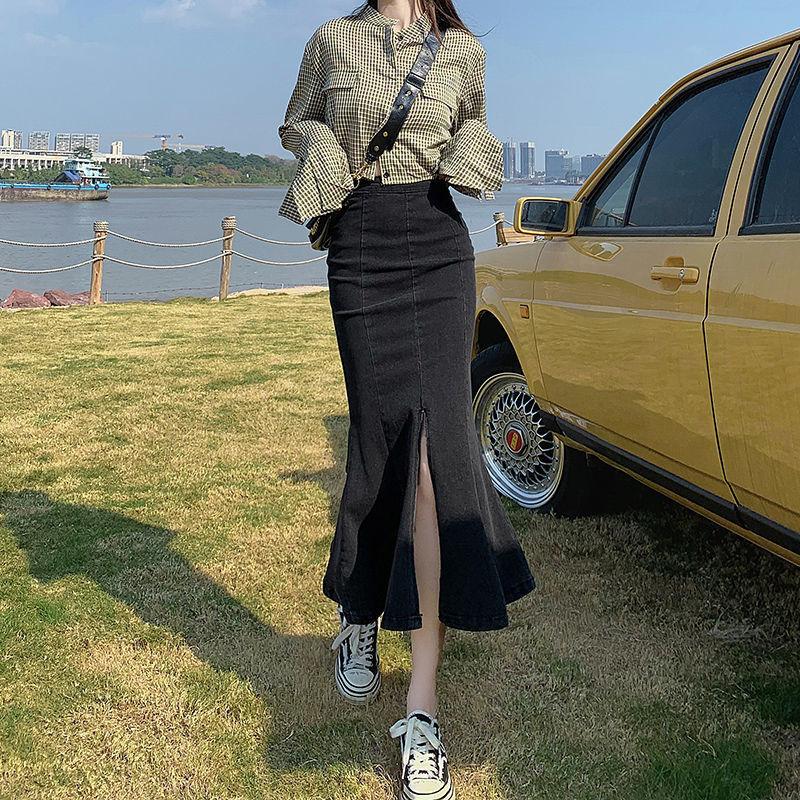 [Hàng chuẩn loại 1 - Sẵn từ S - 2XL] Chân váy jeans dài body đuôi cá xẻ tà giữa co giãn tốt