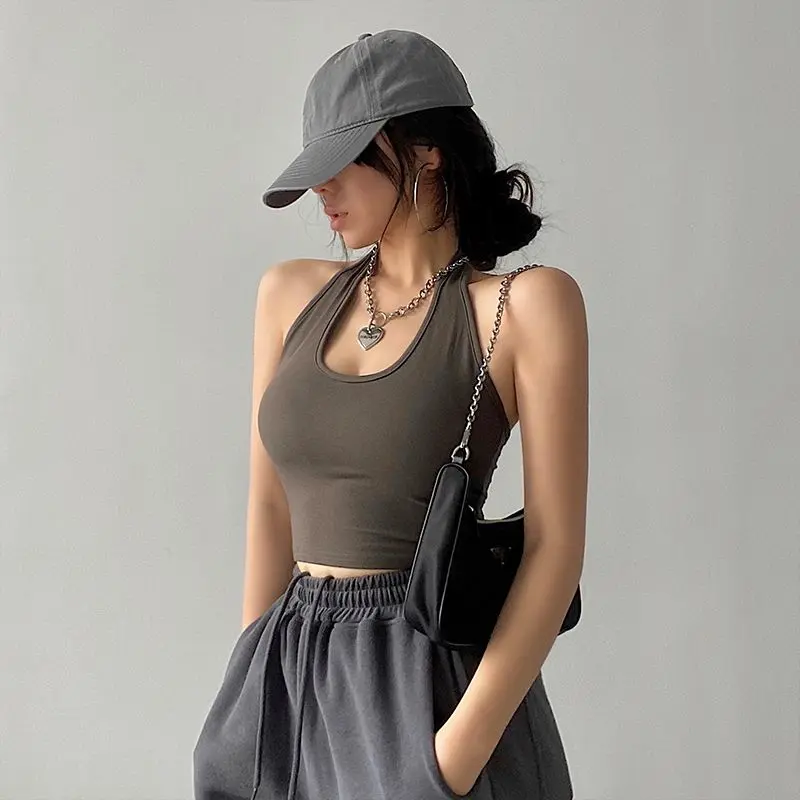 Hot Girl Solid Color High-Elastic Tight Slim and Sexy Backless Halter Tube Top Short Type Midriff-Baring Camisole