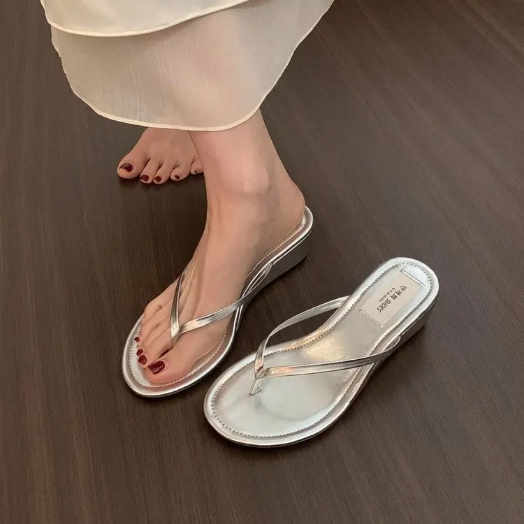 Wedges Flip Flops Slippers Forw Omen 2025 Summer New Black,silver,red
