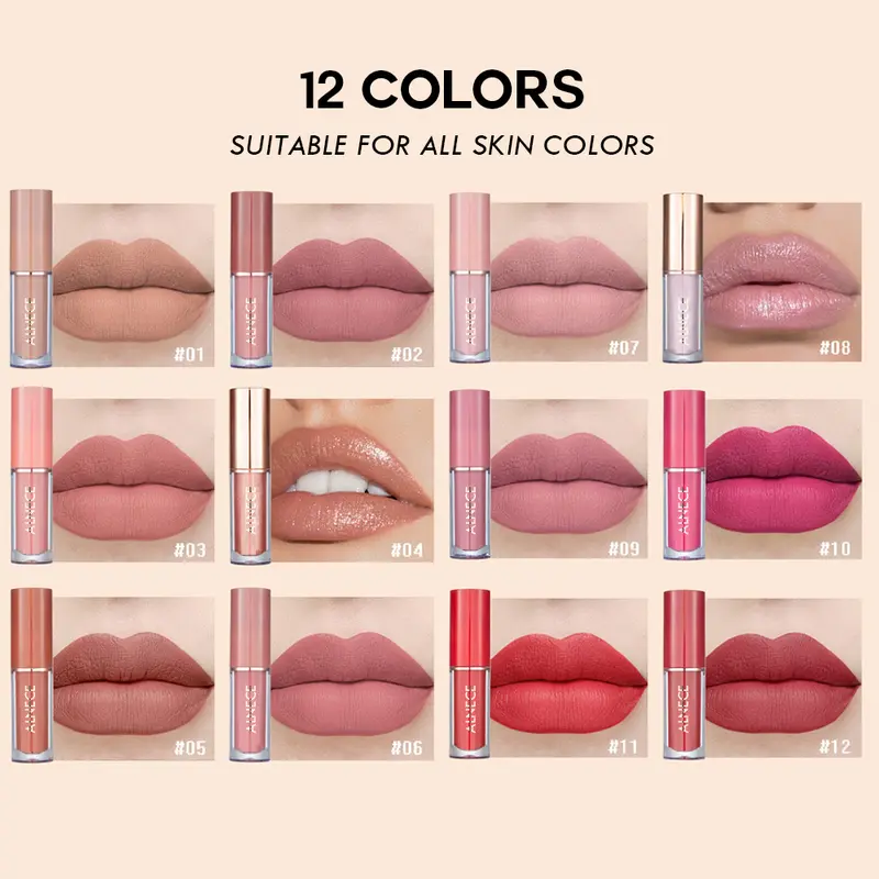 12 Buku Warna Lip Gloss Set Matte Pearlescent Non-Stick Lip Glaze Bibir Lipstick Lipstik Wanita 2