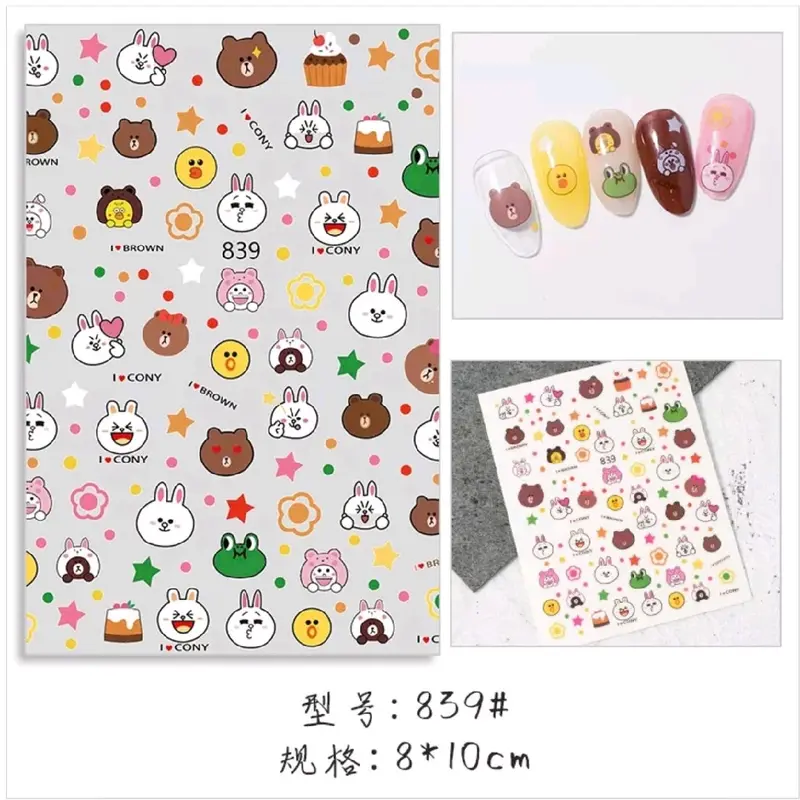 Sticker dán móng trang trí nail mẫu hình gấu dâu , gấu hoạt hình 1