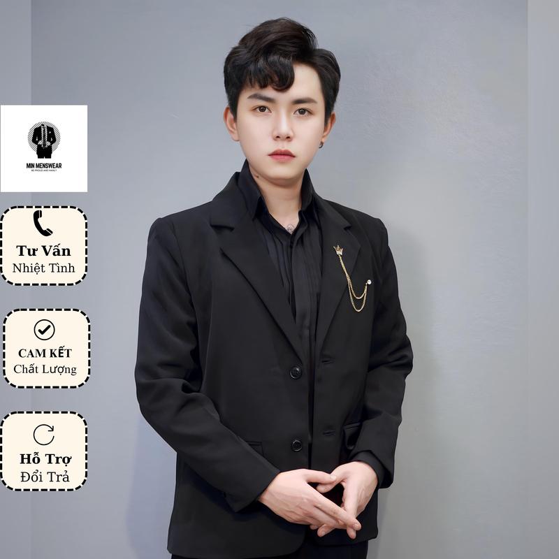 Áo Khoác Vest Blazer Nam 2 khuy, Áo Blazer Min Menswear 2 lớp Dày Dặn Dài Tay Jacket Đen - Tặng Kèm Khuy