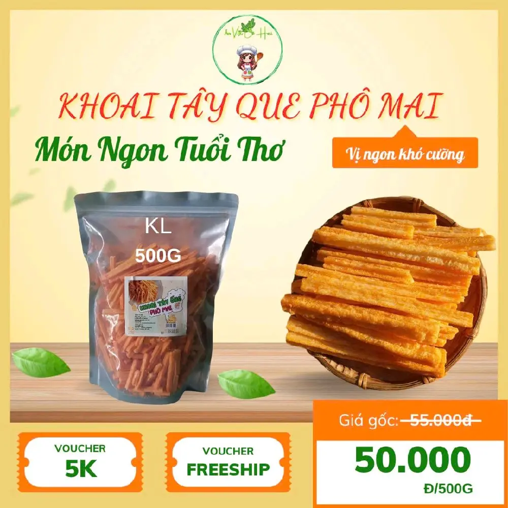 1 Túi Zip 500GR Khoai Tây Ống Lắc Bột Phô Mai Hương Vị Thơm Ngon -Snack Ăn Vặt Cô Hai
