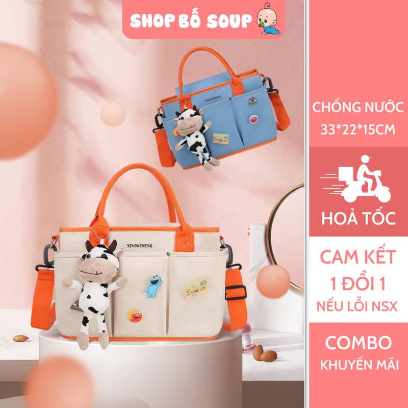 KHÔNG KÈM STICKER VÀ MÓC KHOÁ Túi Xách Bỉm Sữa Cho Mẹ Và Bé Đa Năng Giữ Nhiệt Nhiều Ngăn Phong Cách Hàn Quốc Kem