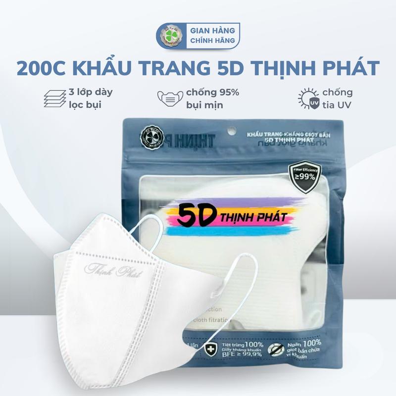 200 Chiếc Khẩu Trang 5D THỊNH PHÁT Che Mặt  Kháng Khuẩn, Chống Tia UV, Quai Đeo Mềm Mại Ôm Sát Khuôn Mặt Không Lem Son Phụ Kiện Nam khautrang