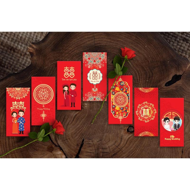 {10 Cái} BAO LÌ XÌ ĐÁM CƯỚI -LÌ XÌ BÊ TRÁP BƯNG QUẢ TRAO DUYÊN XẤP 10