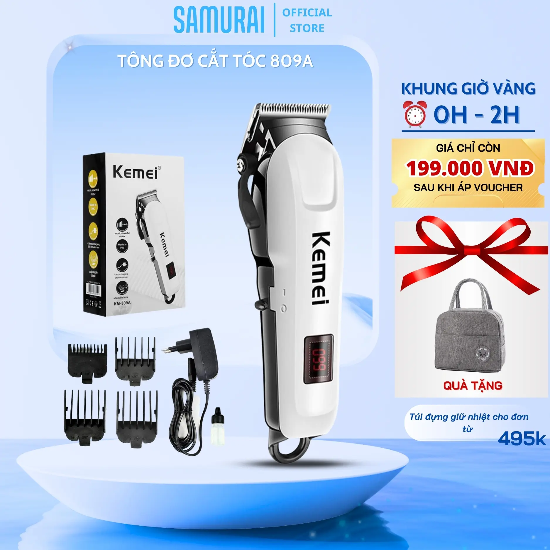 Tông Đơ, Tăng Đơ Cắt Tóc Không Dây Kemei KM - 809A Siêu Mạnh và Sắc, Máy Hớt Tóc Gia Đình, Trẻ Em Tiện Lợi