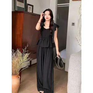 [clearance]FADFAD setelan atasan dan bawahan celana panjang dan kerah bulat terdapat tali