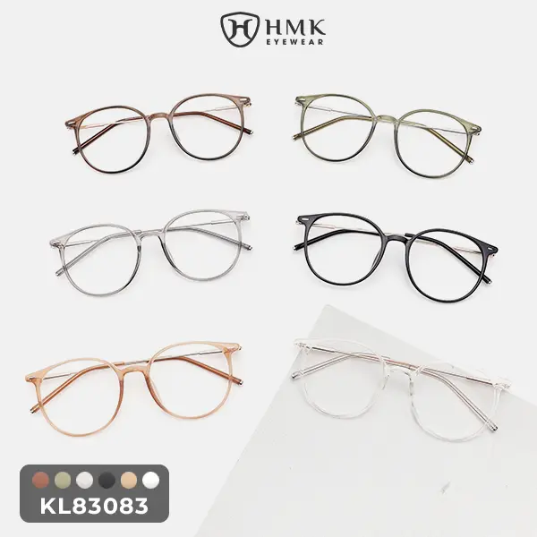 Gọng Kính Cận HMK Eyewear Kim Loại Phối Nhựa Unisex Nam Nữ Dáng Oval Dễ Mang Xinh Xắn, Có Thể Lắp Cận - KL83083 2