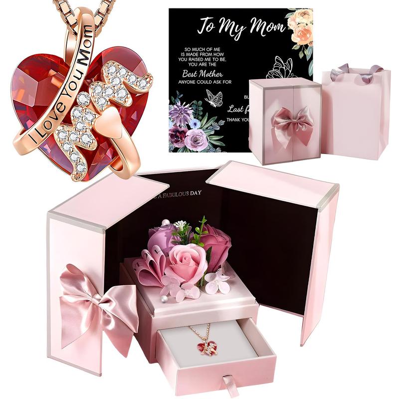 Necklace + Gift Box, 1 Set Rose Gift Box and I Love You Necklace ...