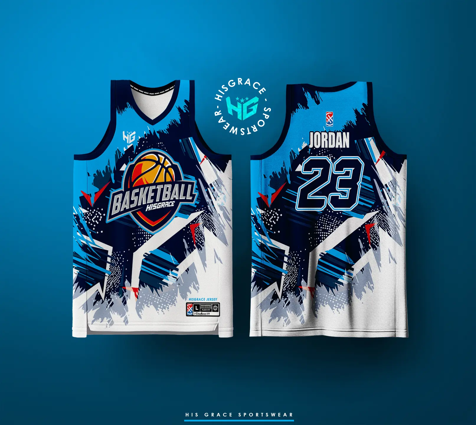 150 HISGRACE JERSEY BLUE NEW FULL SUBLIMATION BASKETBALL TSHIRT POLYDEX DRIFIT