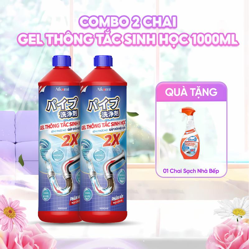  Combo 02 Chai Gel Thông Tắc Cleanz 1000ml + 01 Chai Sạch Nhà Bếp  có vòi  - Làm Sạch Đường Ống Hiệu Quả 