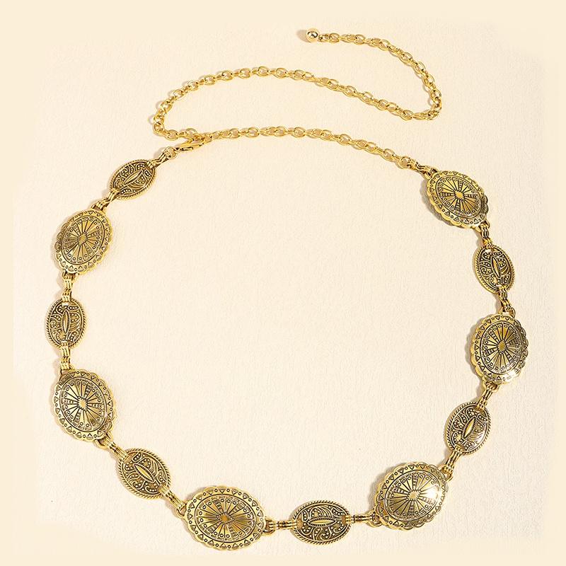 Product Introduction of Retro Style Women's Metal Waist Chain Adjustable Decorative Circle Carved Chain Belt High Style Accessories 24