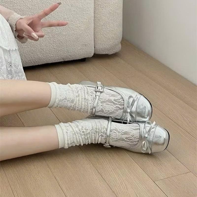 Giày búp bê bale đế bệt chất da mềm đính nơ phong cách vintage dễ mix đồ cho nữ