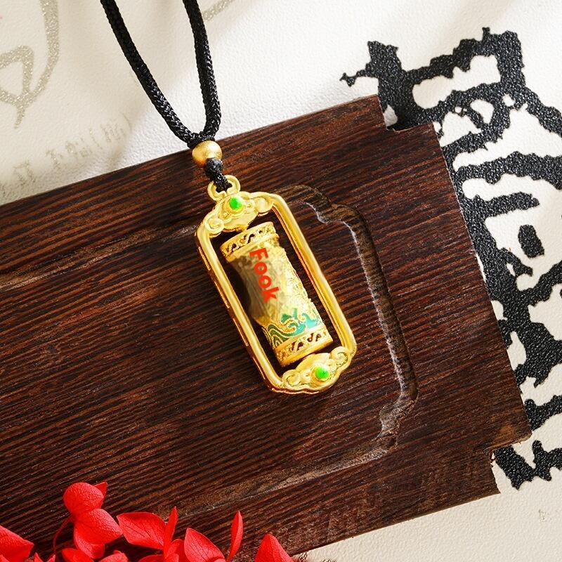 Ancient Fasha Gold Carp Spinning Tube Necklace Versatile High grade Hollow out Oil dripping China Chic Jewelry ornaments Accessories 1
