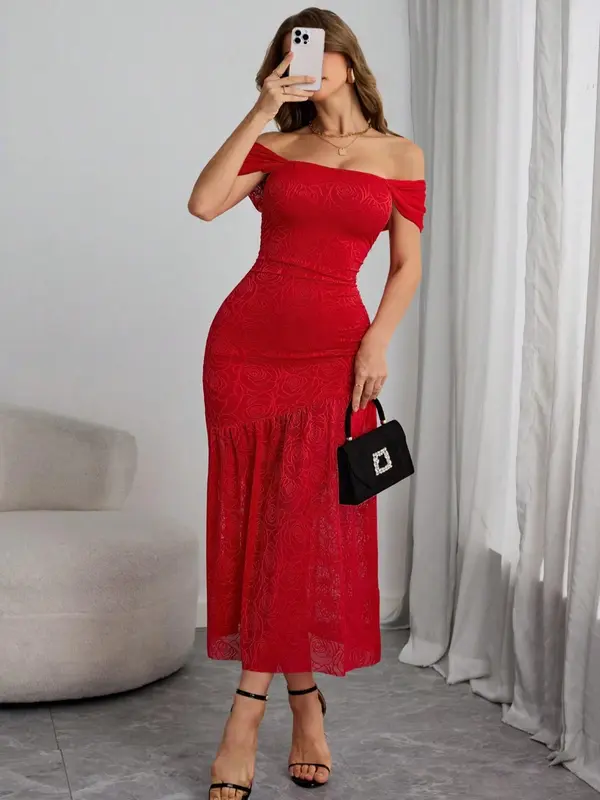 Women's Plain Floral Print Contrast Mesh Semi-sheer Mermaid Dress, Formal Elegant Backless Midi Dress for Party Club Dating Wear, Ladies Summer Clothes, Summer Dresses 2025, Womenswear 5