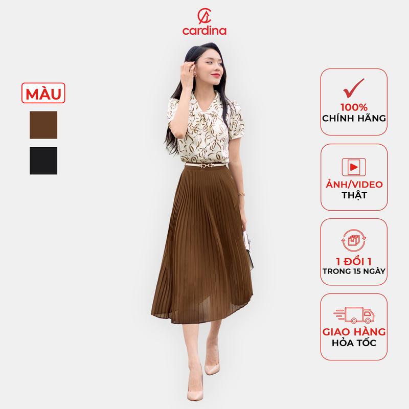  Chân váy chiffon nữ Cardina thiết kế dập ly trẻ trung 2024 4CVA01 Women Kem 
