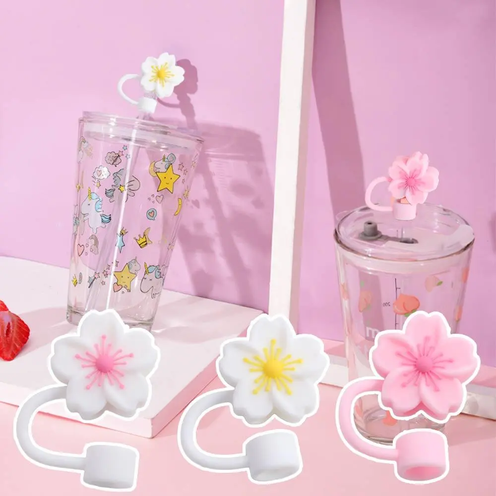 Cup Accessories 8/10mm Cherry Blossoms Straw Cover Dust-Proof Reusable Begonia Flower Straw Topper Silicone Straw Tips Tumbler