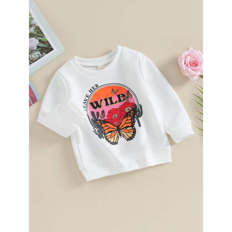 Toddler Girls Boys Sweatshirts Baby Clothes Letter Butterfly Print Crew Neck Long Sleeve Infant Pullovers Fall Tops 1