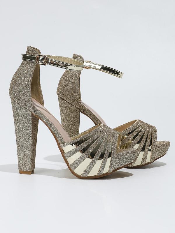 Women's Fashionable Glittering High Heel Sandals, Elegant Buckle Design Sandals for Party, Daily Clothing Decor for Women & Girls 1