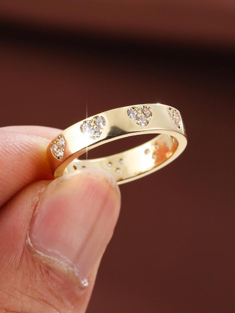 Product Introduction of Sweet Love Design Artificial Zircon Inlaid Ring, Fashion Accessories for Women for Party, Daily Clothing Decor, Trendy All-match & Exquisite Jewelry for Birthday Gift 2