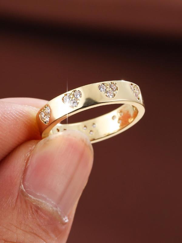 Sweet Love Design Artificial Zircon Inlaid Ring, Fashion Accessories for Women for Party, Daily Clothing Decor, Trendy All-match & Exquisite Jewelry for Birthday Gift 2