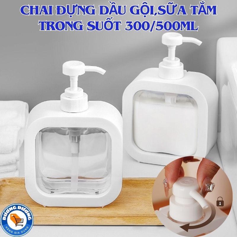  Chai Đựng Dầu Gội Sữa Tắm Nước Rửa Tay Nước Rửa Bát Dầu Xả Trong Suốt 300ML- 500ML - Chai Chiết Mỹ Phẩm Sang Trọng 