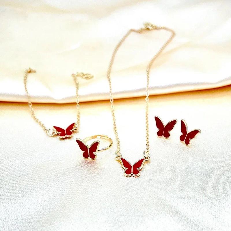 Vòng Cổ Kính Rơi Hình Bướm, Thời Trang Tinh Tế Và Đơn Giản, Dây Chuyền Xương Đòn, Vòng Cổ Thanh Lịch, Bộ Trang Sức Bông Tai, Nhẫn 6