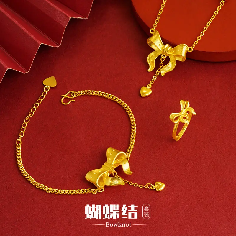 Vòng Tay Mạ Vàng, Chất Liệu Đồng Thau, Dành Cho Nữ, Không Phai Màu, Mặt Dây Chuyền Nơ, Vòng Cổ, Thích Hợp Cho Mùa Hè, Bộ Dễ Phối Đồ Cao Cấp