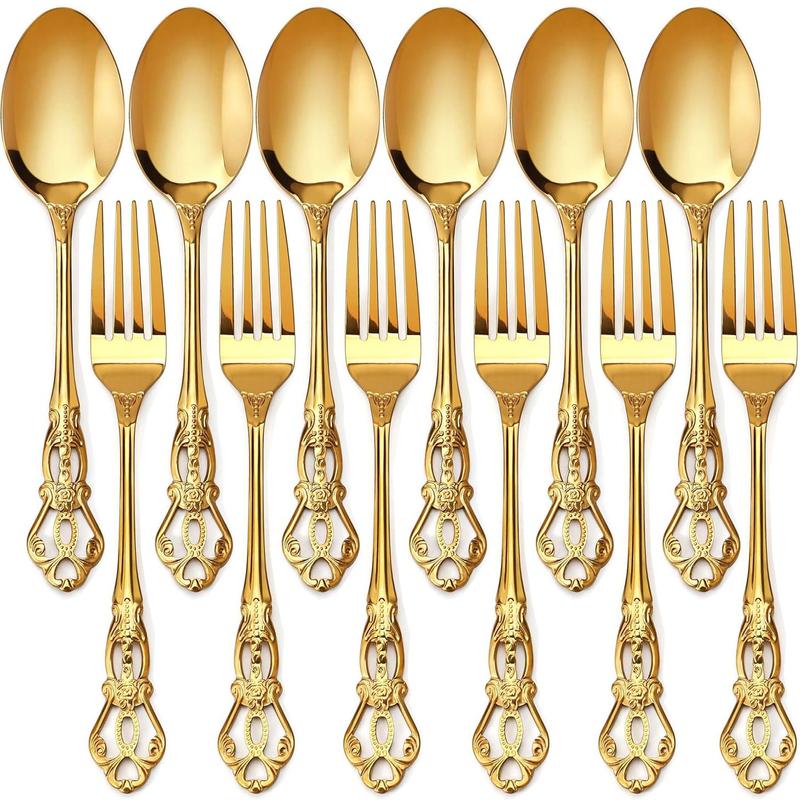 Product Introduction of Stainless Steel Tableware Set, Retro Dessert Spoon & Fork Set, Exquisite Tableware for Home Kitchen Restaurant Coffee Shop 11