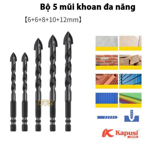 Mũi khoan đa năng chân lục giác 4 cạnh thép đen Nhật Kapusi JAPAN, khoan sắt, khoan kính thủy tinh, gạch men đá gốm