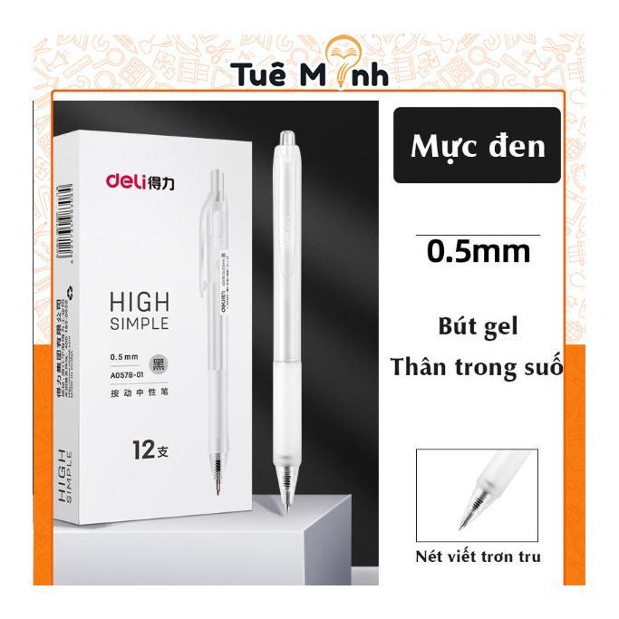 Bút Deli trong suốt nét 0.5mm ruột bút bi nước Delil thay thế mực Xanh Đen Đỏ