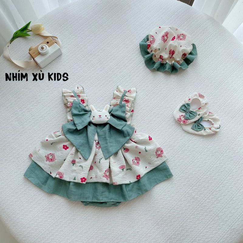 [3-12kg] Body Váy Lolita Xanh NHÍM XÙ KIDS Cho Bé Gái Sơ Sinh, Đầy Tháng, Thôi Nôi B104