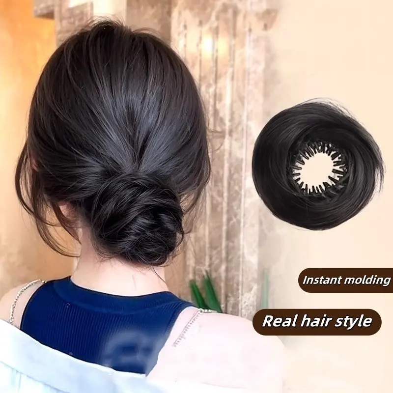 Búi Tóc Sợi Tổng Hợp, Nữ, Thắt Tóc Thẳng, Dây Co Giãn, Màu Tóc Tự Nhiên, Phụ Kiện Tóc Tối Và Ánh Sáng
