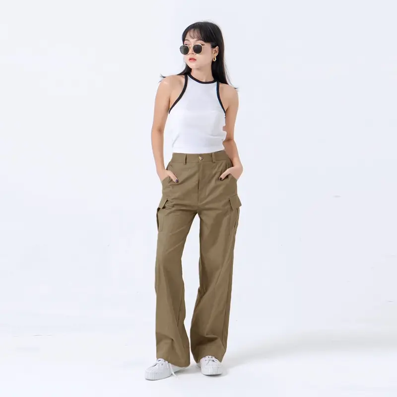 Cargo Pants Wanita - Celana Cargo Pants Wanita - Cargo Highwaist Loose Pants American Drill 7