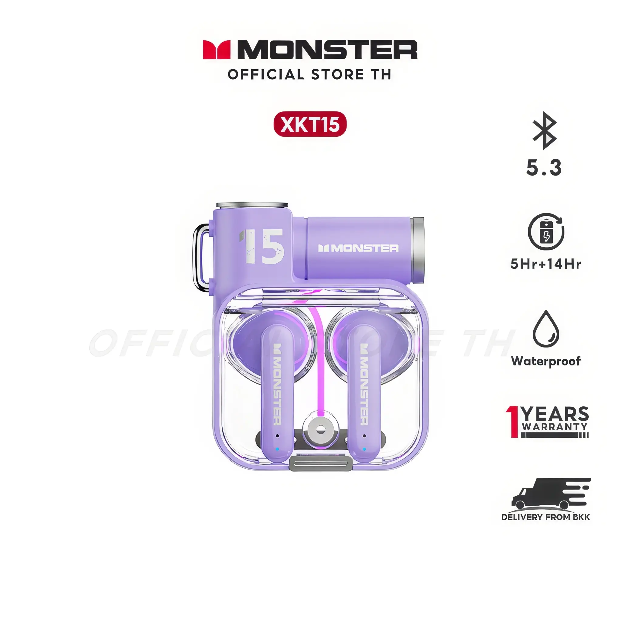Monster XKT15  BT5.3 หูฟังบลูทูธไร้สาย HIFI Led เอฟเฟกต์แสง กันน้ำIP54  Noise Canceling Bluetooth Wireless