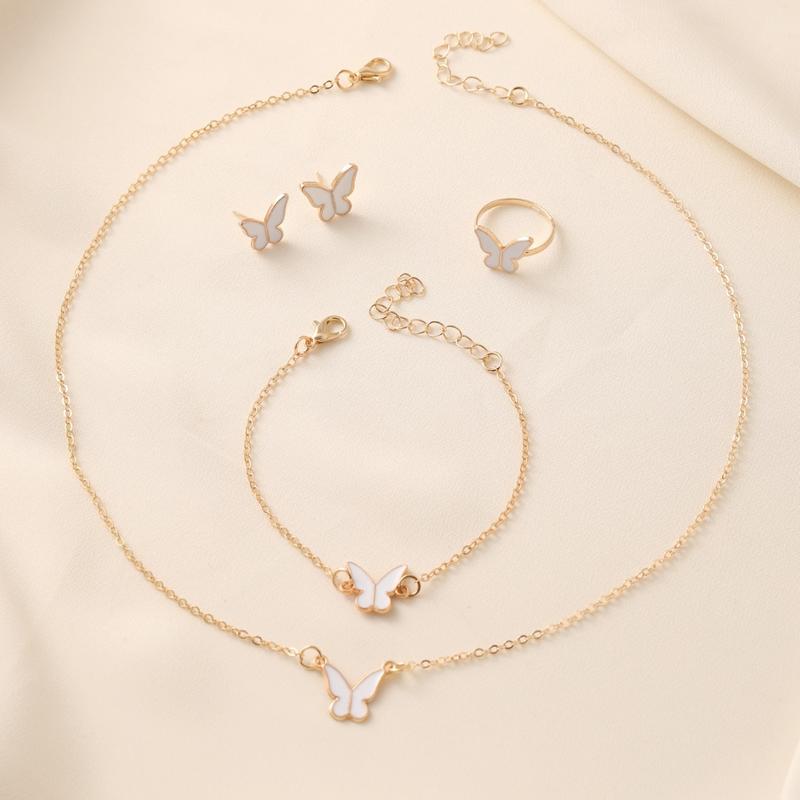Vòng Cổ Kính Rơi Hình Bướm, Thời Trang Tinh Tế Và Đơn Giản, Dây Chuyền Xương Đòn, Vòng Cổ Thanh Lịch, Bộ Trang Sức Bông Tai, Nhẫn 8