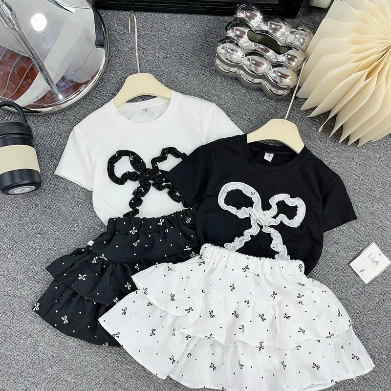 Bộ A03 áo Vải Cotton may phối nơ bèo kèm chân váy thô đũi Hàn cho bé 10-30kg quần áo Heo bộ cho Cá Heo bộ cho set đồ bé gái quần áo cho bé gái đồ bé
