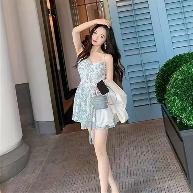 Spaghetti Strap Floral Printed Mini Dress Women Summer Daily Sling Sundress