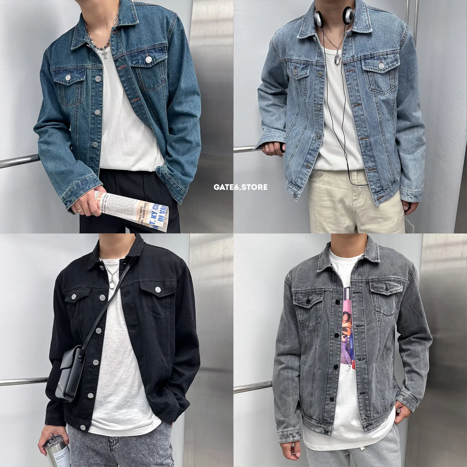 Áo Khoác bò Nam GATE6, khoác denim cổ bẻ túi nắp vải wash chính phẩm dáng regular Hàn Quốc - G0046