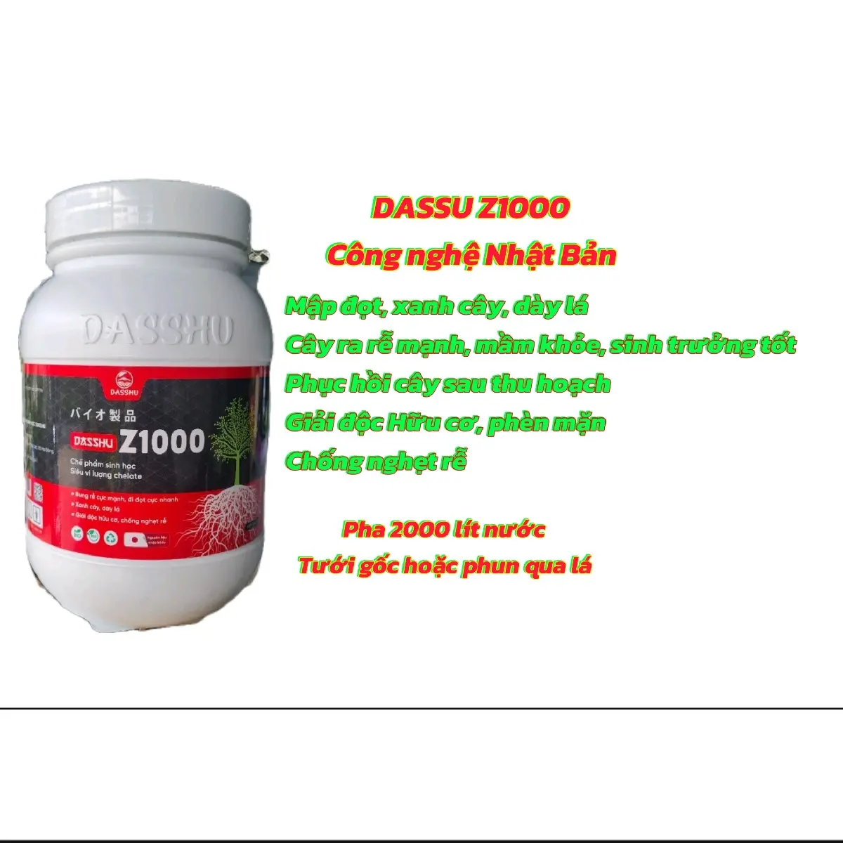Phân bón sinh học Dassu Z1000 hộp 1kg . Bung rễ mạnh, đi đọt nhanh, xanh cây , dày lá, giải độc hữu cơ chống nghẹt rễ