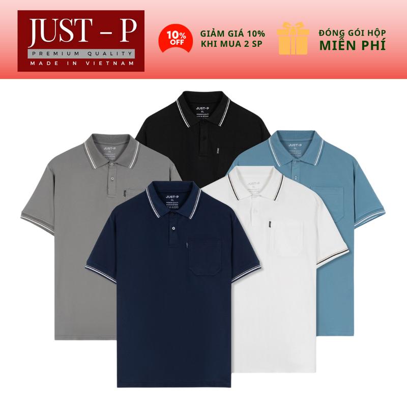 Áo Thun Polo Nam Just-P Có Cổ Có Túi Chất Cá Sấu Co Giãn 4 Chiều Thấm Hút Mồ Hôi Có Xẻ Tà Gấu Đi Học Đi Làm Đi Chơi Đi Thể Dục Size 50 kg- 120kg Full Box Menswear