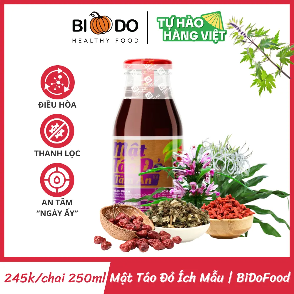 Mật Táo Đỏ Ích Mẫu 250ml Tâm An - Bí Đỏ Food - Điều Hòa Thanh Nhiệt An Tâm "Ngày Ấy" Không Caffeine  dành cho người ăn chay táo  đỏ mật  táo