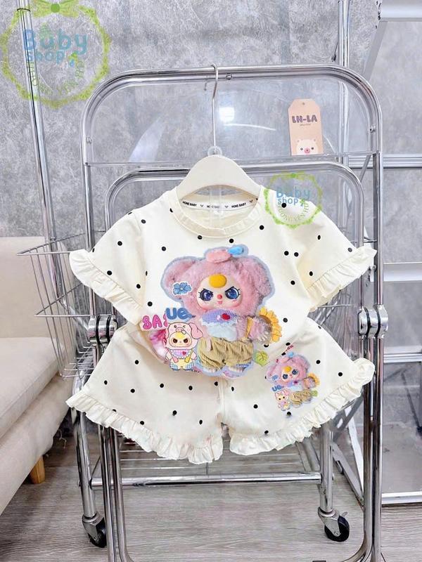Set Bộ Quần Áo Viền May Bèo In Hình BABYTHREE Dễ Thương Dành Cho Bé Gái Từ 9-42kg, Chất Thun Nhẹ Và Thoáng Mát. 2