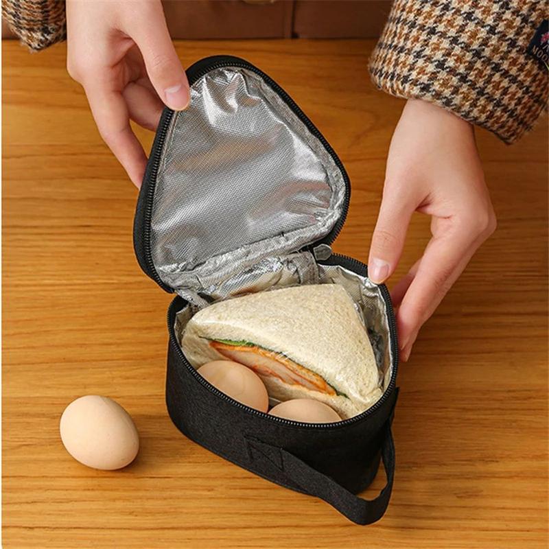 Product Introduction of For Women Men Portable Breakfast Waterproof Triangle Letter Lunch Storage Handbags Korean Lunch Box Fresh Cooler Bags Tote Food Container 9