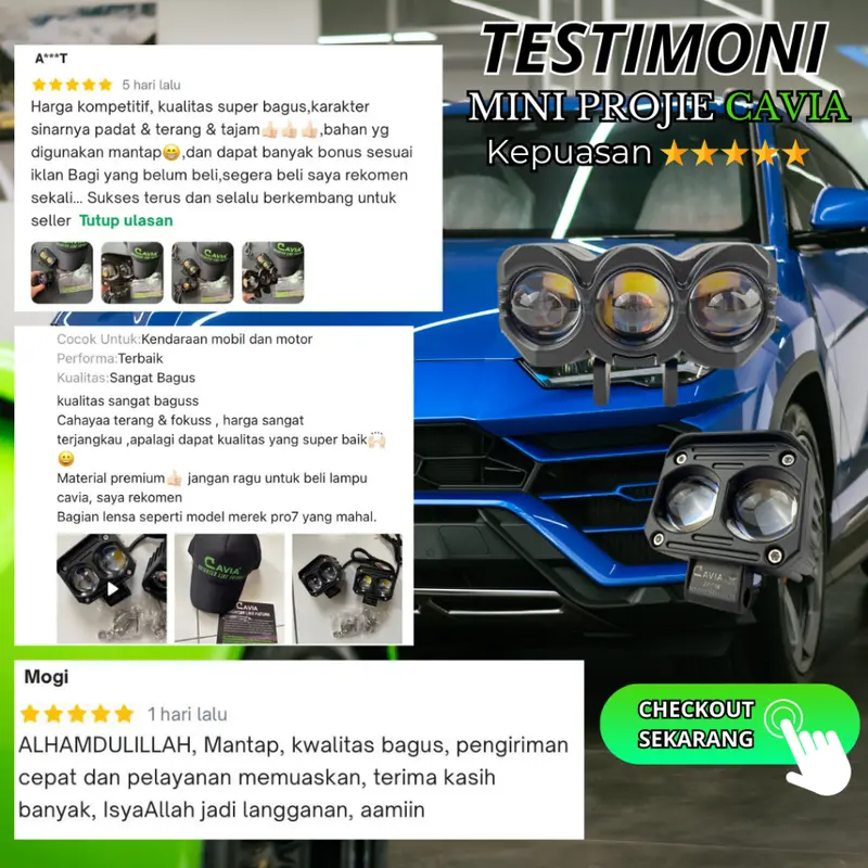 CAVIA - PREMIUM MINI PROJIE LAMPU TEMBAK LASER SOROT LED MOBIL MOTOR FOGLAMP SQL 2 MATA SQL 3 MATA WARNA KUNING PUTIH TEMBUS KABUT&HUJAN 4
