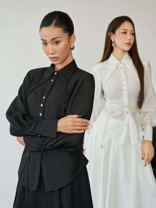 Áo sơ mi dài tay nữ  NATTI DESIGNS thiết kế đai eo sang chảnh chất liệu tơ tằm cao cấp NA03 1