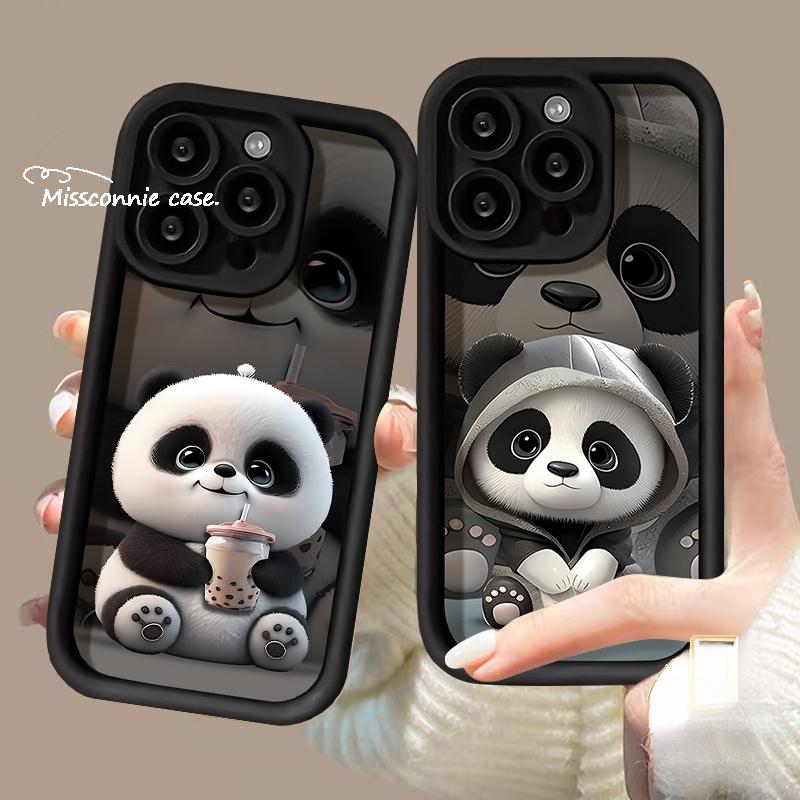 Product Introduction of Cute Cartoon Panda Angel Eyes Cartoon Phone Cover for Apple with Iphone 7 plus 11 14 15 13 12promax 8 6 Xr7 plus Xsmax Se 2020 Creative Panda Drink Milk Tea Black Tea Soft Cover16promax 16pro 16plus 16 29