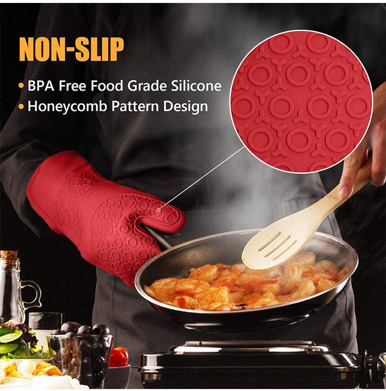 Product Introduction of Silicone Heat Insulation Oven Gloves Microwave Oven High Temperature Resistant Thickened Kitchen Insulation Gloves Honeycomb Mat Handbag 6-Piece Set 24