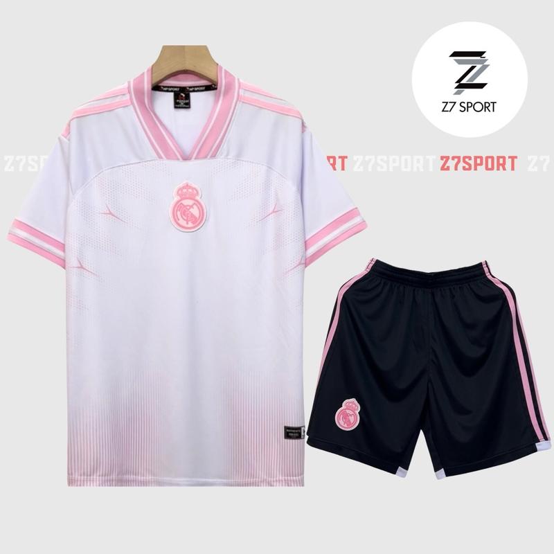 Bộ quần áo bóng đá, đồ đá banh REAL HỒNG logo THÊU vải thun lạnh  cao cấp loại I Top Sport